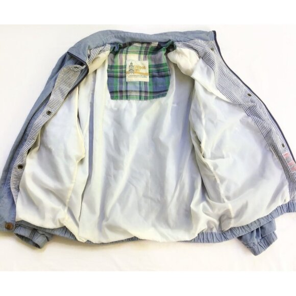 Vintage 90s London Fog Patchwork Plaid Jacket Womens M Blue Chambray Bomber Coat - Picture 12 of 14
